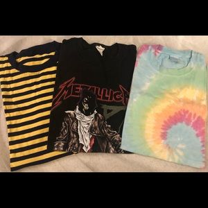 3 L Graphic Tees Tie-Dye Metallica Uniqlo Stripe